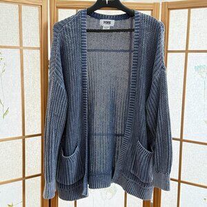 Victoria's Secret Pink Blue Washed open front Cardigan Boho Cozy Chunky